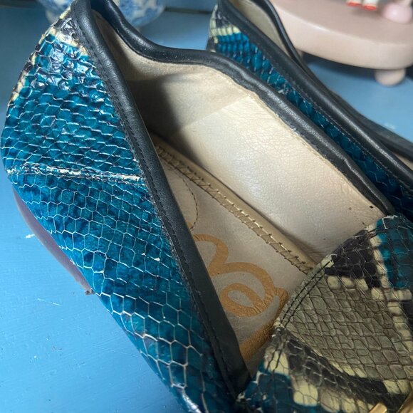 SAM EDELMAN Women's US8.5 Blue Leather Snakeskin-embossed Loraine Loafer - Picture 2 of 7